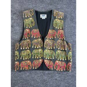 SOHO COMPAGNIE Black Multicolor Elephant Embroidered Vest Size M